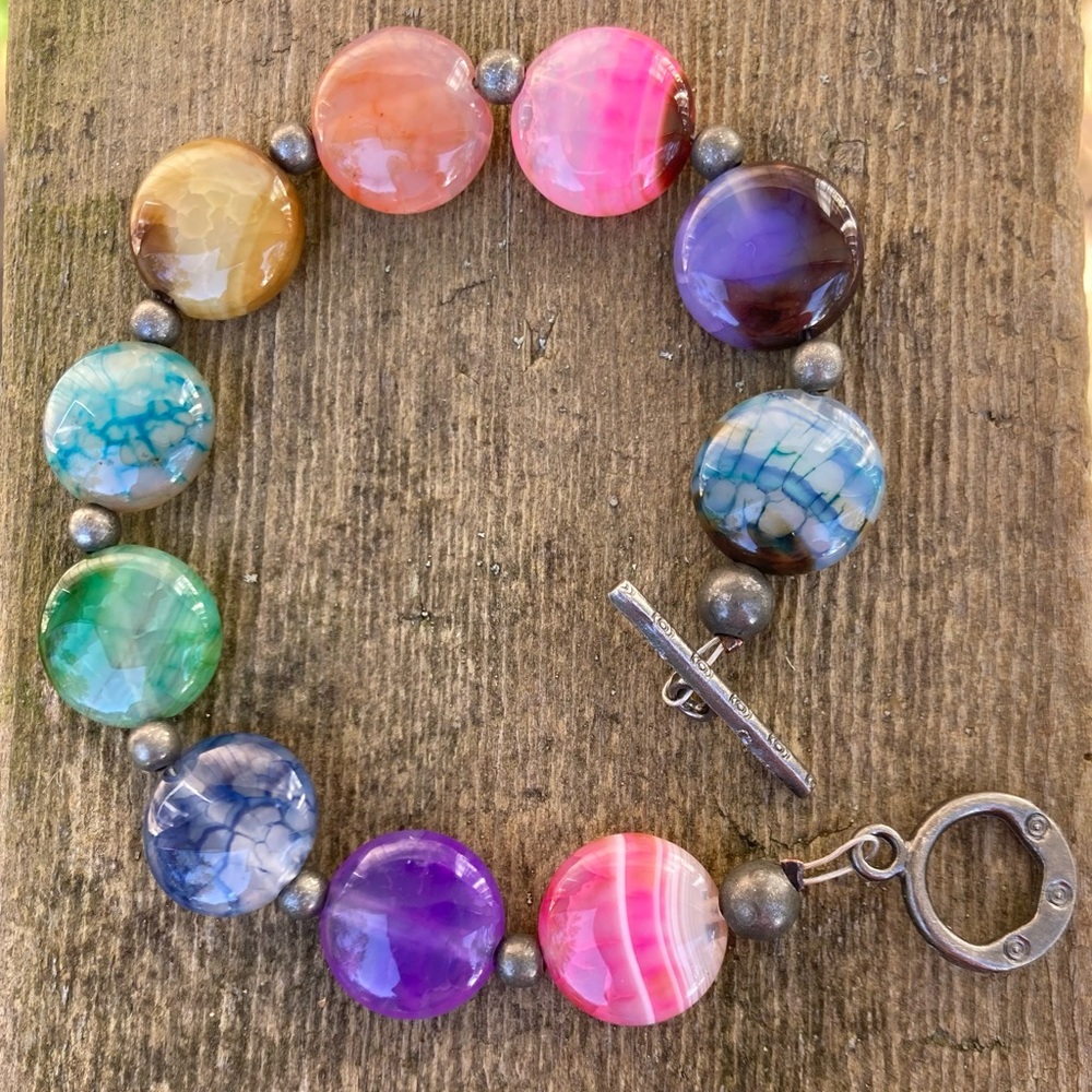HANDMADE Bracelet Colorful Rainbow Silver Purple Pink Yellow Blue Green Orange